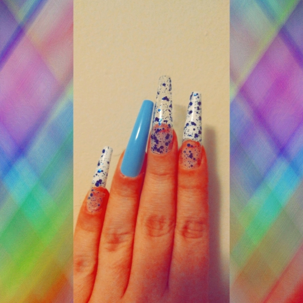 XL coffin nails baby blue white french tip